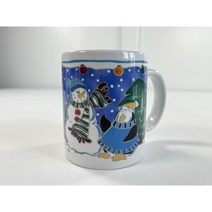 Vintage Snowman & Penguins Tree Snow Scene Christmas Holiday Mug